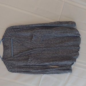 Eddie Bauer gray and white herringbone pattern button-up blouse